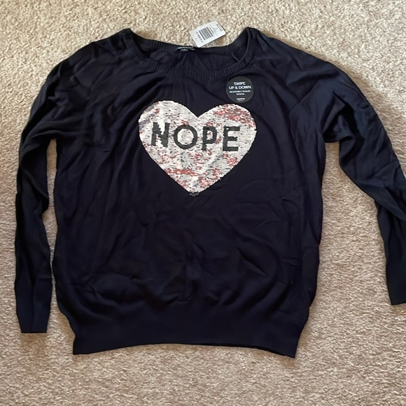 Love/Nope sweater. Swipe up and down, reversible sequin design - Picture 2 of 3